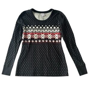 Hanna Andersson womens S fair aisle print long sleeve pajama top black/white/red